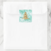 Pretty Mint Green Watercolor Gold Christmas Tree Vierkante Sticker (Tas)