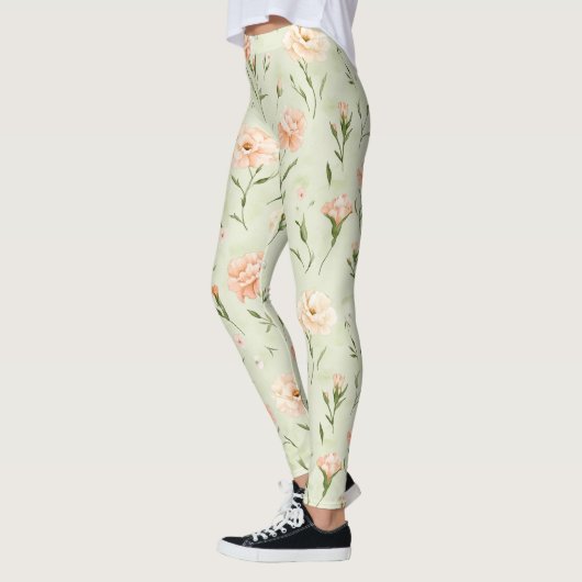 Pretty Mint Peach Floral Leggings (Links)