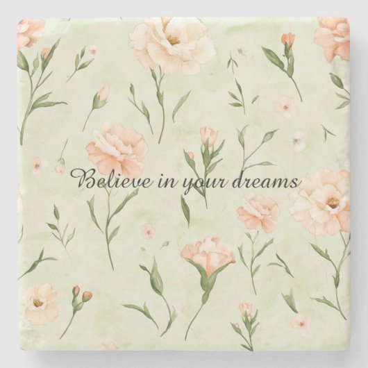 Pretty Mint Peach Floral Stenen Onderzetter (Voorkant)