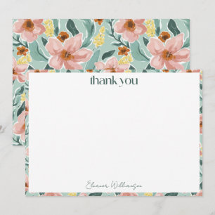 Pretty Mint Sage Roze Bloemstuk Aangepaste Bruidsd Bedankkaart