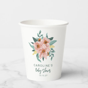 Pretty Mint Sage Roze Bloemstuk Custom Baby Shower Papieren Bekers