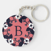 Pretty Modern Bloem Motief Koraal Roze Monogram Sleutelhanger (Achterkant)