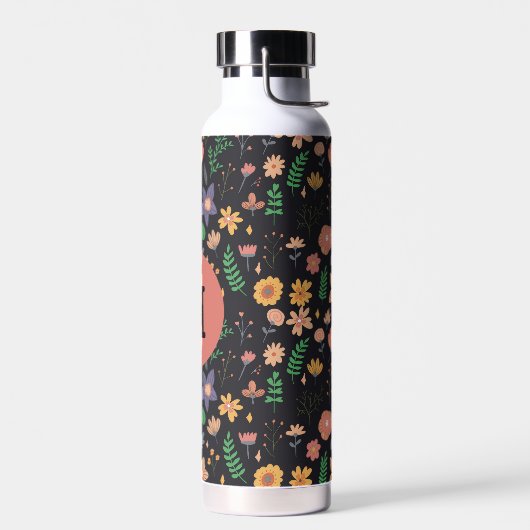 Pretty Modern Dark Floral Pattern Monogram Waterfles (Links)