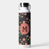 Pretty Modern Dark Floral Pattern Monogram Waterfles (Voorkant)