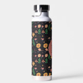 Pretty Modern Dark Floral Pattern Monogram Waterfles (Rechts)