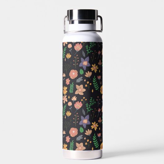 Pretty Modern Dark Floral Pattern Monogram Waterfles (Achterkant)