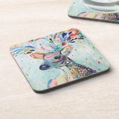 Pretty Modern Deer Art Flower Antlers Bier Onderzetter (Linkerzijde)