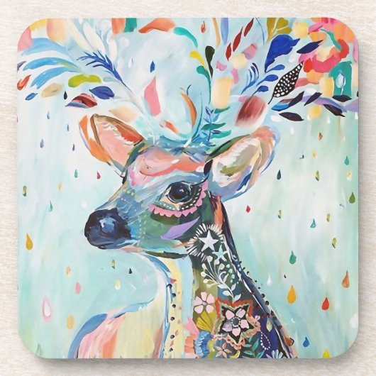 Pretty Modern Deer Art Flower Antlers Bier Onderzetter (Voorkant)