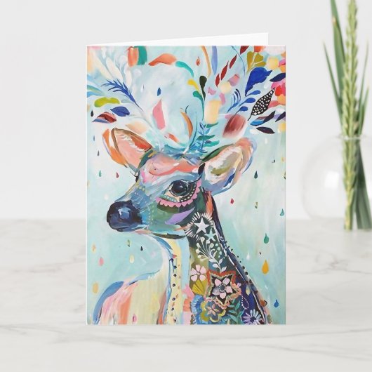 Pretty Modern Deer Art Flower Antlers Kaart (Voorkant)