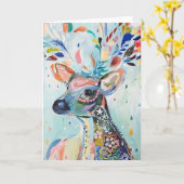 Pretty Modern Deer Art Flower Antlers Kaart (Gele Bloem)
