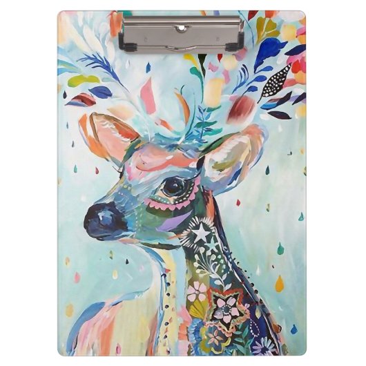 Pretty Modern Deer Art Flower Antlers Klembord (Voorkant)