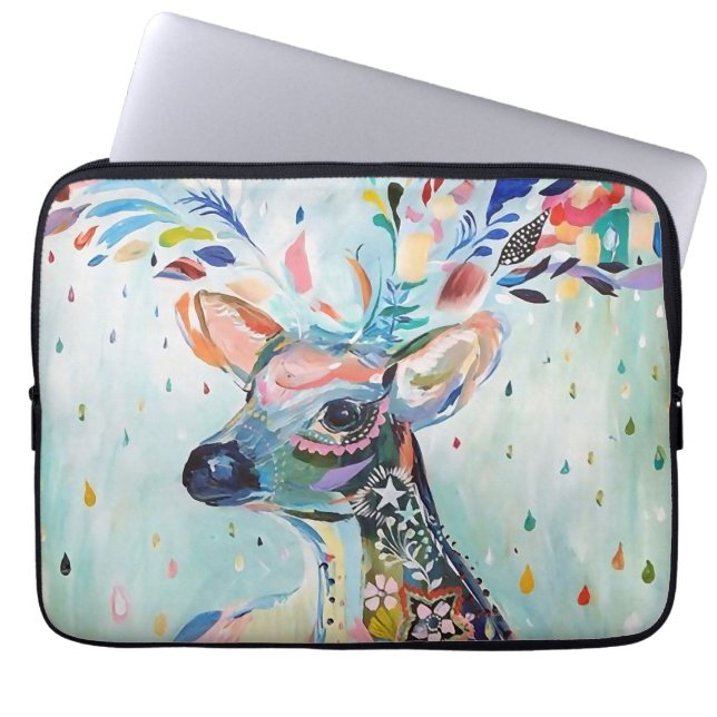 Pretty Modern Deer Art Flower Antlers Laptop Sleeve (Voorkant)