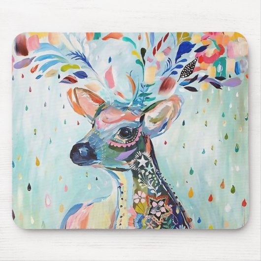 Pretty Modern Deer Art Flower Antlers Muismat (Voorkant)