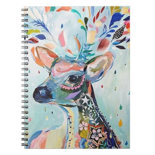 Pretty Modern Deer Art Flower Antlers Notitieboek (Voorkant)
