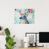 Pretty Modern Deer Art Flower Antlers Poster (Thuiskantoor)