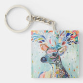 Pretty Modern Deer Art Flower Antlers Sleutelhanger (Voorkant)