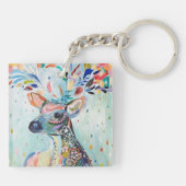 Pretty Modern Deer Art Flower Antlers Sleutelhanger (Achterkant)