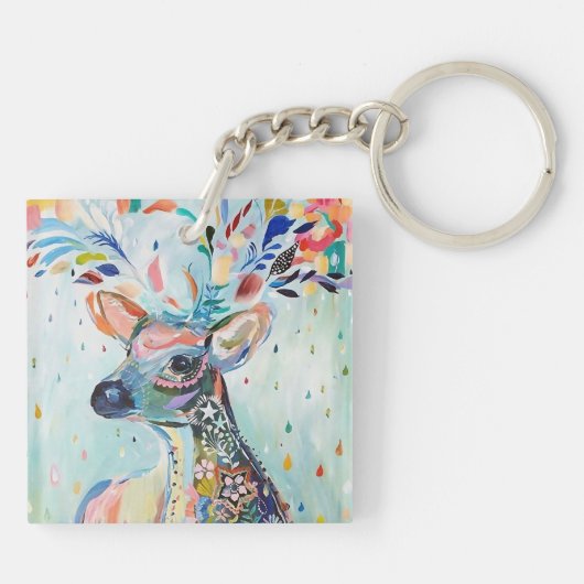 Pretty Modern Deer Art Flower Antlers Sleutelhanger (Achterkant)