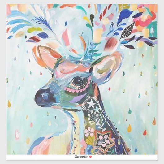 Pretty Modern Deer Art Flower Antlers Sticker (Vel)