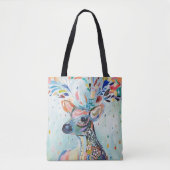 Pretty Modern Deer Art Flower Antlers Tote Bag (Voorkant)