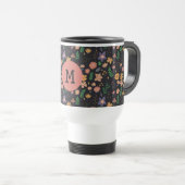 Pretty Modern Donkere Bloemmotief Monogram Reisbeker (Voorkant rechts)
