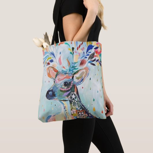 Pretty Modern Herten Kunst Bloem Geweien Tote Bag (Dichtbij)