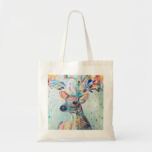 Pretty Modern Herten Kunst Bloem Geweien Tote Bag (Voorkant)