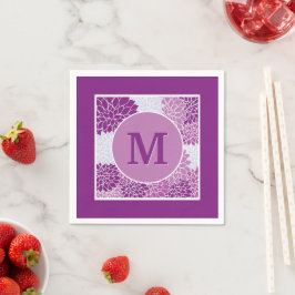 Pretty Modern Monogram Paarse Bloem Motief Feest Servet