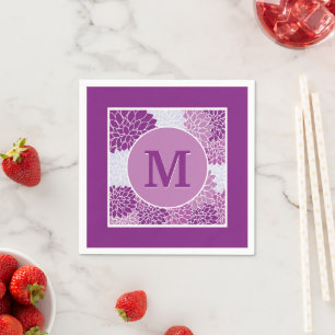 Pretty Modern Monogram Paarse Bloem Motief Feest Servet