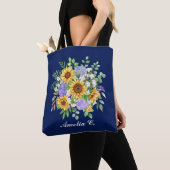 Pretty Modern Navy Sunflower & Wildflowers Design Tote Bag (Dichtbij)