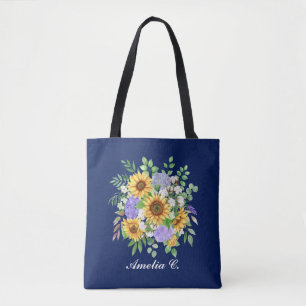 Pretty Modern Navy Zonnebloem & Wilde Bloemen Desi Tote Bag