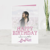 Pretty Modern Roze Foto Watercolor Verjaardag Kaart (Voorkant)