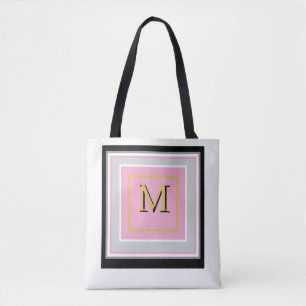 Pretty Modern Roze, Zwart, Grijs & Wit Monogram Tote Bag