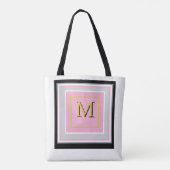 Pretty Modern Roze, Zwart, Grijs & Wit Monogram Tote Bag (Achterkant)