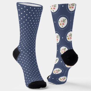 Pretty Navy Mix Stippen En Bloemen Ongelijk Sokken