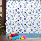 Pretty Ocean Starfish Pattern with Name Blue Douchegordijn