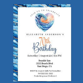 Pretty Ocean Wave Heart 70th Birthday Kaart