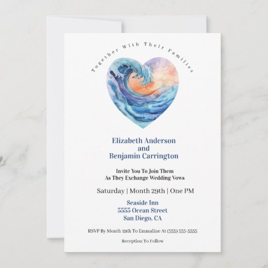 Pretty Ocean Wave Heart Wedding Kaart (Voorkant)