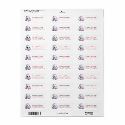 Pretty Octopus Return Address Labels (Full Sheet)