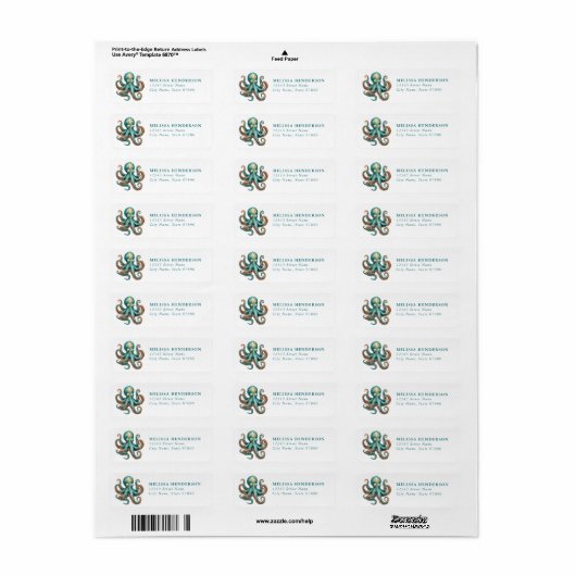 Pretty Octopus Return Address Labels (Full Sheet)