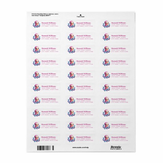 Pretty Octopus Return Address Labels (Full Sheet)