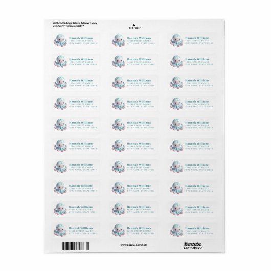 Pretty Octopus Return Address Labels (Full Sheet)