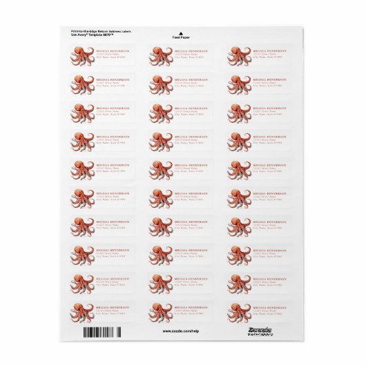 Pretty Octopus Return Address Labels (Full Sheet)