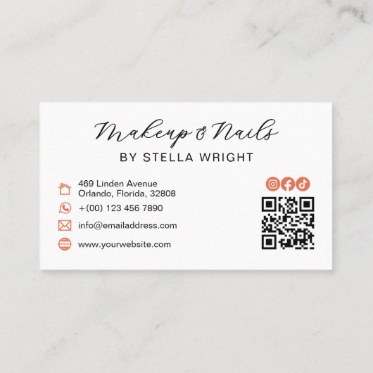 Pretty Orange Bow Beauty QR Code Visitekaartje (Achterkant)