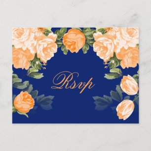 Pretty Orange Floral on Navy Blue Briefkaart