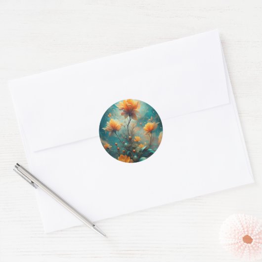 Pretty Orange Flowers  Ronde Sticker (Envelop)