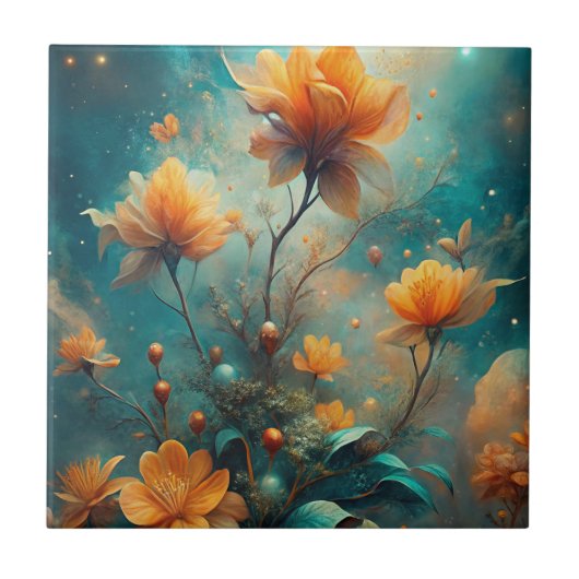 Pretty Orange Flowers  Tegeltje (Voorkant)