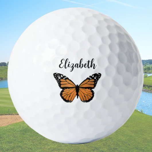 Pretty orange monarch butterfly custom name ladies golfballen