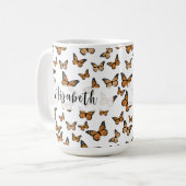 Pretty Orange Vlinders Aangepaste Naam Koffiemok (Voorkant links)
