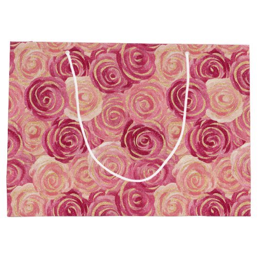 Pretty Painted Roses Print Large Gift Bag Groot Cadeauzakje (Achterkant)